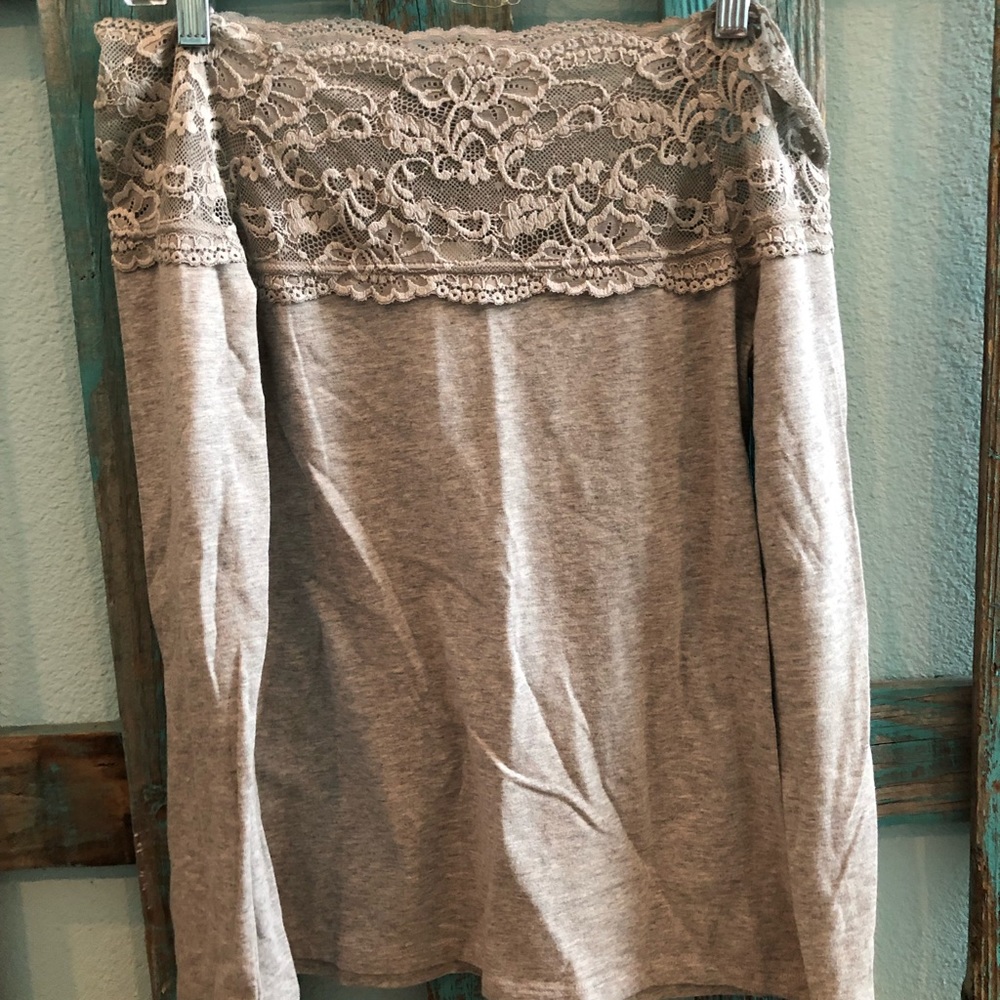 Grey lace off the shoulder top!
